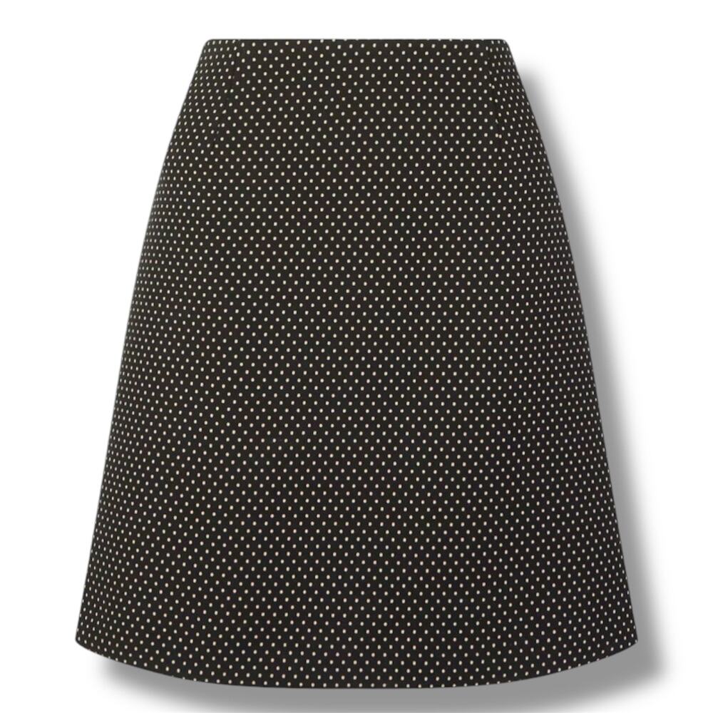 Hobbs London Black and Tan A-Line Skirt Size 6 Polka Dot Stretch Knit